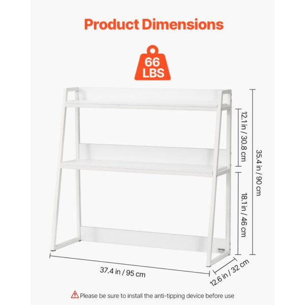 VEVOR Schreibtisch Bücherregal 2-stufiger Organizer (95 x 32 x 90 cm) Tischregale Organizer Ausstellungsregal aus Spanplatten + Melaminpapier + Q195A, Regal mit rutschfesten Füßen, Büro Weiß – Bild 3