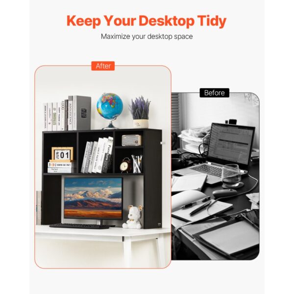 VEVOR Schreibtisch Bücherregal 1-stufiger Organizer (94 x 24 x 73 cm) Tischregale Schreibtisch Organizer Ausstellungsregal aus Spanplatten mit rutschfesten Füßen, für Büro Wohnheim, Schwarz – Bild 2