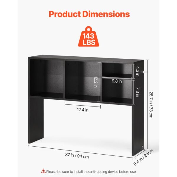 VEVOR Schreibtisch Bücherregal 1-stufiger Organizer (94 x 24 x 73 cm) Tischregale Schreibtisch Organizer Ausstellungsregal aus Spanplatten mit rutschfesten Füßen, für Büro Wohnheim, Schwarz – Bild 3