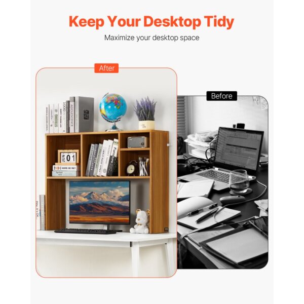 VEVOR Schreibtisch Bücherregal 1-stufiger Organizer (94 x 24 x 73 cm) Tischregale Schreibtisch Organizer Ausstellungsregal aus Spanplatten mit rutschfesten Füßen, für Büro Wohnheim, Holzfarbe – Bild 2