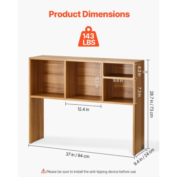 VEVOR Schreibtisch Bücherregal 1-stufiger Organizer (94 x 24 x 73 cm) Tischregale Schreibtisch Organizer Ausstellungsregal aus Spanplatten mit rutschfesten Füßen, für Büro Wohnheim, Holzfarbe – Bild 3