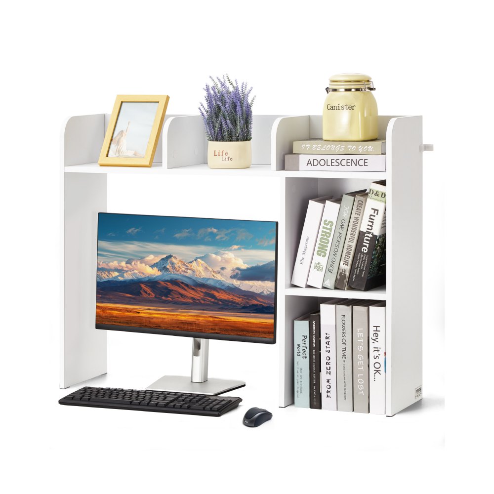 VEVOR Schreibtisch Bücherregal 2-stufiger Organizer (94,5 x 24,1 x 73,4 cm) Tischregale Schreibtisch Organizer Ausstellungsregal aus Spanplatten mit rutschfesten Füßen, für Büro Wohnheim, Weiß