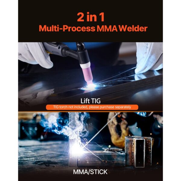 VEVOR MMA-Schweißgerät, 205A 2-in-1 MMA Lift TIG-Stabschweißgerät, IGBT-Inverter-Schweißgerät mit Digitalanzeige, Hot Start Arc Force Anti-Stick (Lift-Brenner nicht im Lieferumfang enthalten) – Bild 2