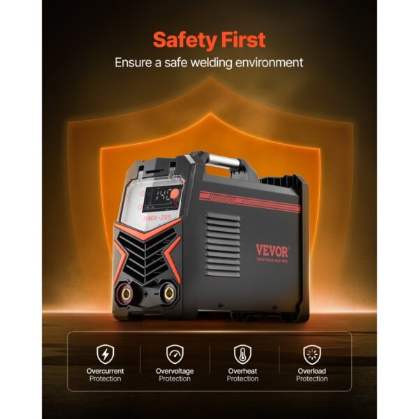 VEVOR MMA-Schweißgerät, 205A 2-in-1 MMA Lift TIG-Stabschweißgerät, IGBT-Inverter-Schweißgerät mit Digitalanzeige, Hot Start Arc Force Anti-Stick (Lift-Brenner nicht im Lieferumfang enthalten) – Bild 4