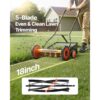 VEVOR Spindelmäher mit 450 mm Schnittbreite, Rasenmäher Schnitthöhe von 35 bis 62 mm, Handmäher mit 5 Klingen und Grasfangsack, Ideal für grüne Rasenflächen, Einfahrten, Innenhöfe – Bild 2