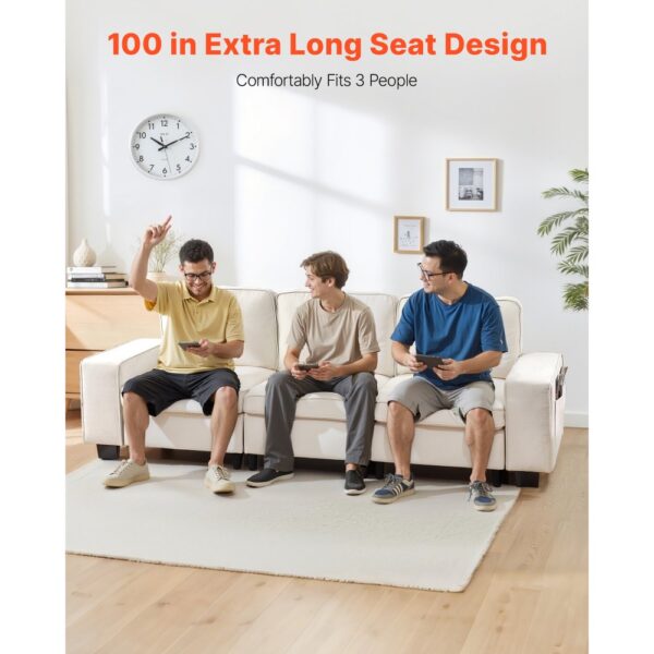 VEVOR Loungesofa modulares Sofa mit Stauraum unten, moderner Couch mit seitlichen Aufbewahrungstaschen & Metallrahmen, Schlafsofa ideal für Wohnzimmer, Schlafzimmer, Wohnung und Büro, weiß – Bild 2