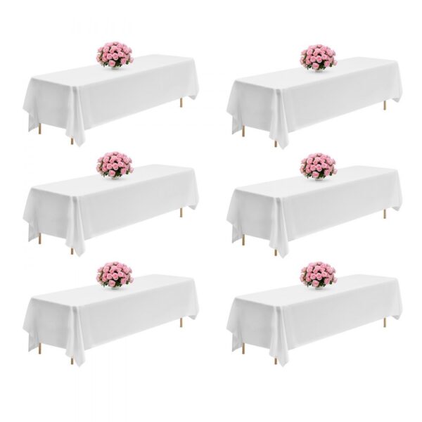 VEVOR 6 x Tischdecke Tischwäsche 2286x3353 mm, wiederverwendbarer Tischdeckenschutz, maschinenwaschbares Tischtuch aus Polyestergewebe für Partys Hochzeiten Bankette formelle Veranstaltungen, Weiß