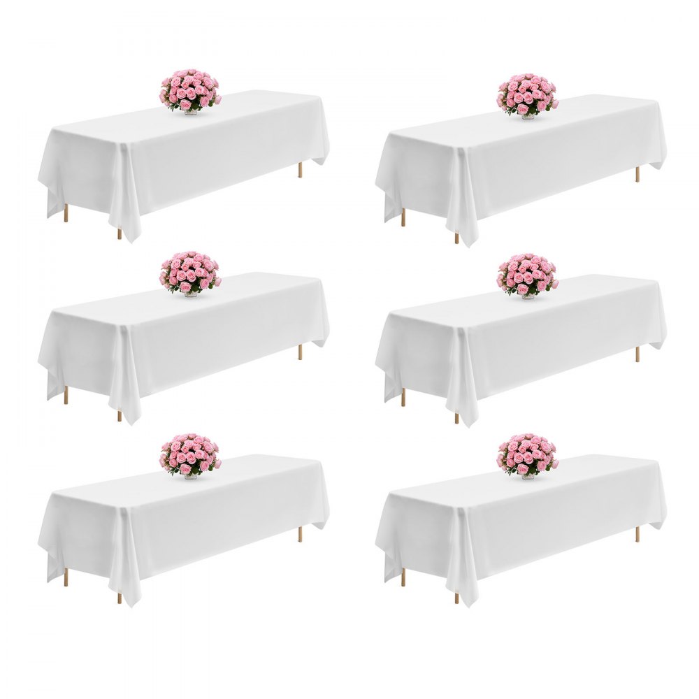 VEVOR 6 x Tischdecke Tischwäsche 2286x3353 mm, wiederverwendbarer Tischdeckenschutz, maschinenwaschbares Tischtuch aus Polyestergewebe für Partys Hochzeiten Bankette formelle Veranstaltungen, Weiß
