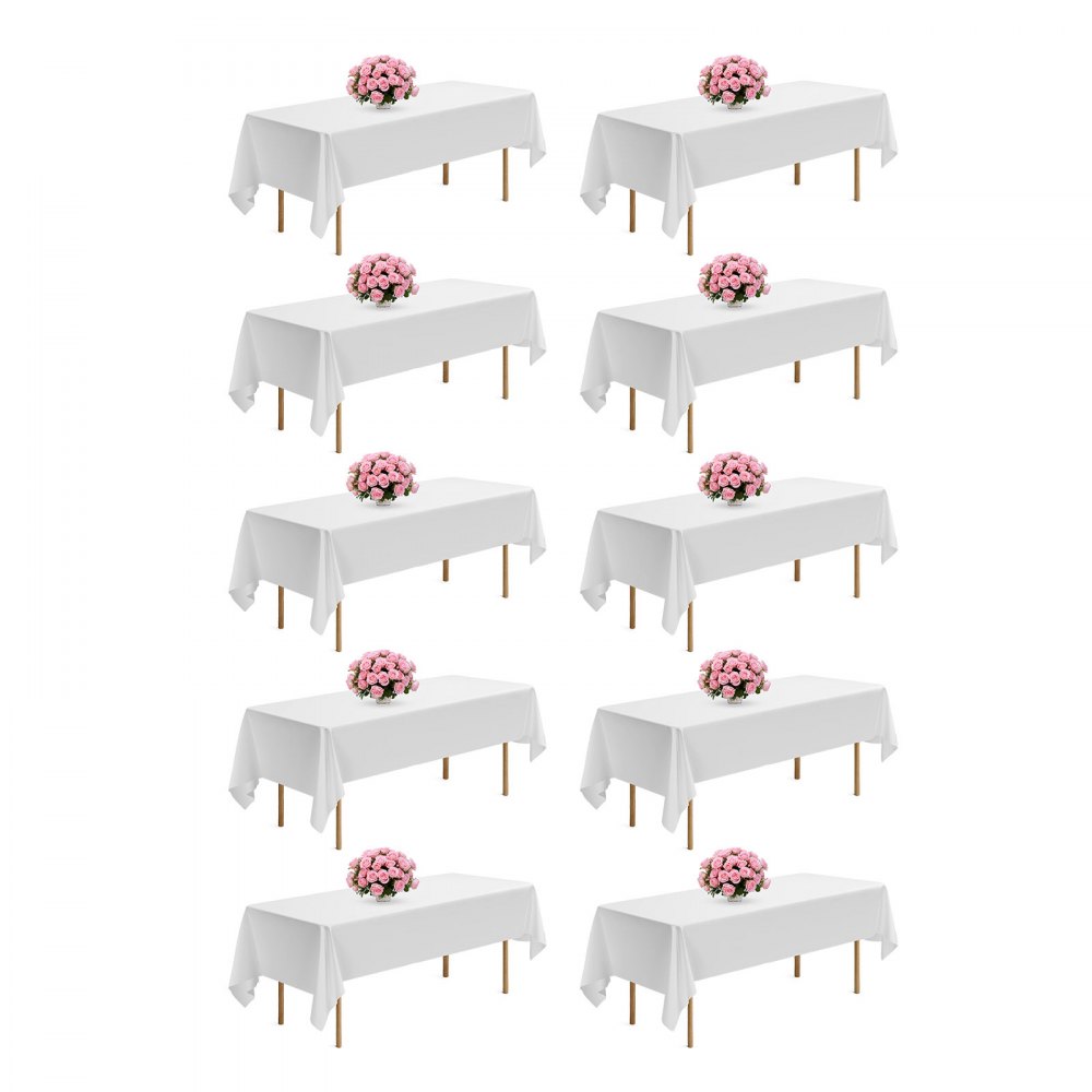 VEVOR 10 x Tischdecke Tischwäsche 1524x2591 mm, wiederverwendbarer Tischdeckenschutz, maschinenwaschbares Tischtuch aus Polyestergewebe für Partys Hochzeiten Bankette formelle Veranstaltungen, Weiß