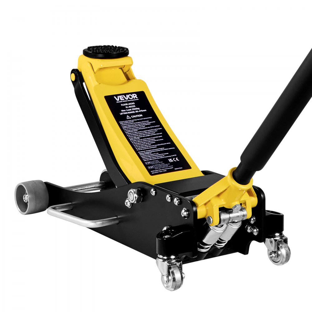 VEVOR Rangierwagenheber Wagenheber mit niedrigem Profil & 360° Rollen 2,5 t, Doppelkolben-Schnellhubpumpe, 95–475 mm Hubhöhe, hydraulische Wagenheber für kompakte SUVs Gelb + Schwarz