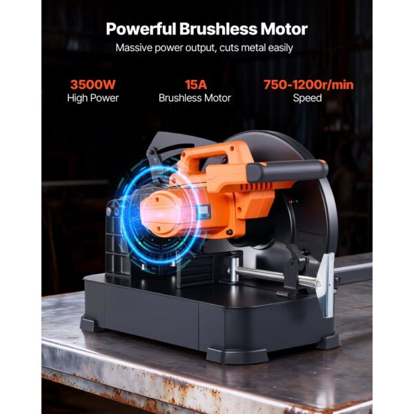 VEVOR Kappsäge Gehrungssäge mit 355 mm Edelstahl-Kaltschnittsägeblatt & 3500 W bürstenlosem Motor & 750–1200 U/min, Metallkappsäge für quadratische & flache Metallrohre, I-förmige Stähle – Bild 2