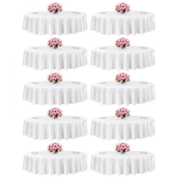 VEVOR 10 x runde Tischdecken Tischwäsche 2286 mm, knitterfreier Tischdeckenschutz, maschinenwaschbares Tischtuch aus Polyestergewebe für Partys Hochzeiten Bankette formelle Veranstaltungen, Weiß VEVOR 10 x runde Tischdecken Tischwäsche 2286 mm, knitterfreier Tischdeckenschutz, maschinenwaschbares Tischtuch aus Polyestergewebe für Partys Hochzeiten Bankette formelle Veranstaltungen, Weiß