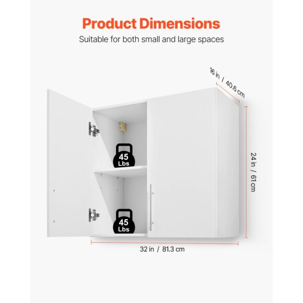 VEVOR Wandschrank für Waschküche, 2-stöckiger Wandhängeschrank mit verstellbarer Ablage, Küchenschrank mit 2 Türen, für Küche Bad Wäscherei, 40,6 x 81,3 x 61 cm (T x B x H), Oberschrank Weiß – Bild 2