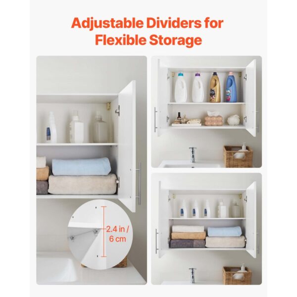 VEVOR Wandschrank für Waschküche, 2-stöckiger Wandhängeschrank mit verstellbarer Ablage, Küchenschrank mit 2 Türen, für Küche Bad Wäscherei, 40,6 x 81,3 x 61 cm (T x B x H), Oberschrank Weiß – Bild 4
