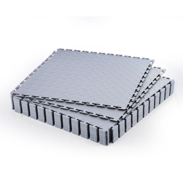 VEVOR PVC Garagenboden, 16er-Pack 513x513x5 mm, Werkstattboden, Industrieboden, Klick Verlegung, rutschfeste PVC-Matten mit Diamantplatte für Werkstatt, Lager, Werkzeugraum, Hellgrau