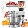 VEVOR multifunktionale Küchenmaschine elektrisch 1500 W mit Edelstahlschüssel (5,7 L) & Mixbecher (1,5 L), Knetmaschine Teigmixer mit 6+P Geschwindigkeiten & Knethaken & Schneebesen & Rührbesen