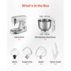 VEVOR Knetmaschine Küchenmaschine zum Backen, 1500 W Teigmaschine mit Edelstahlschüssel (5,7 L) & Knethaken & Rührbesen & Schneebesen, 10-Gang einstellbare kippbare Rührmaschine Standmixer – Bild 3
