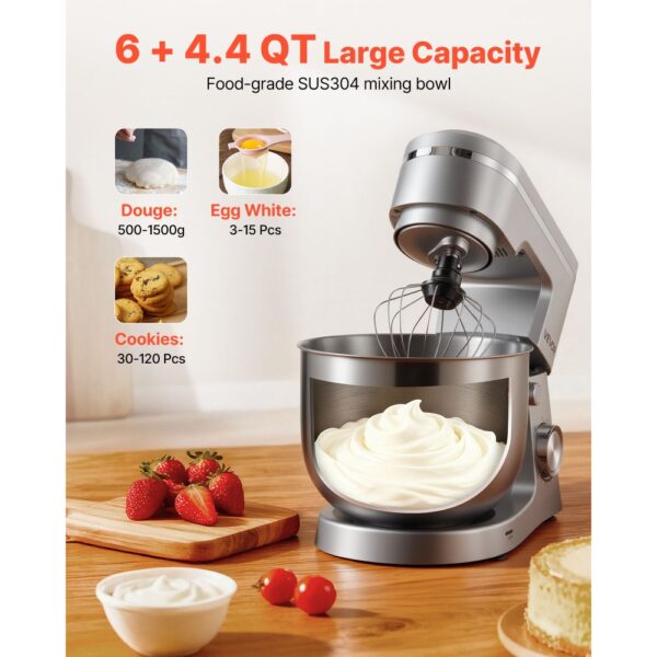 VEVOR Knetmaschine Küchenmaschine zum Backen, 1500 W Teigmaschine mit Edelstahlschüssel (5,7 L) & Knethaken & Rührbesen & Schneebesen, 10-Gang einstellbare kippbare Rührmaschine Standmixer – Bild 5