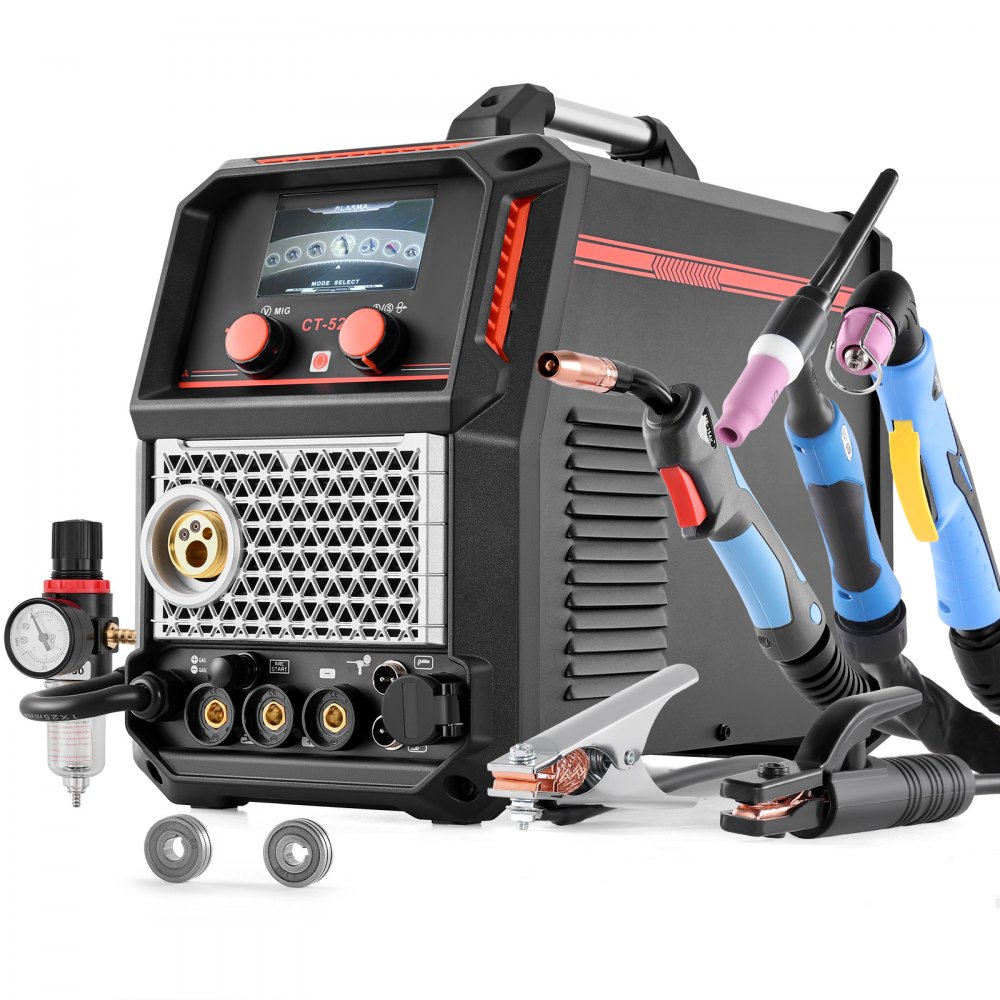 VEVOR Schweißgerät 5-in-1 Kombi, Schneiden/WIG/MIG/Füllstoff-MIG/MMA, 50-A-berührungsloses Plasma- & 200-A-Synergic-Schweißgerät, 220-V-Alu-Impuls-MIG-Schweißgerät, kompatibel mit Spool Gun