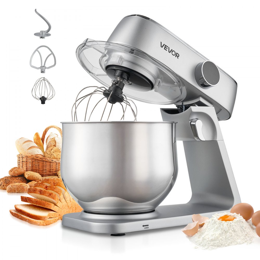 VEVOR Knetmaschine Küchenmaschine zum Backen, 1800 W Teigmaschine mit Edelstahlschüsseln (7,4 L) & Knethaken & Rührbesen & Schneebesen, 10-Gang einstellbare kippbare Rührmaschine Standmixer