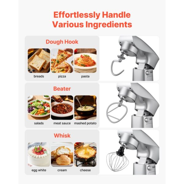 VEVOR Knetmaschine Küchenmaschine zum Backen, 1500 W Teigmaschine mit Edelstahlschüssel (4,2 L) & Knethaken & Rührbesen & Schneebesen, 10-Gang einstellbare kippbare Rührmaschine Standmixer – Bild 2