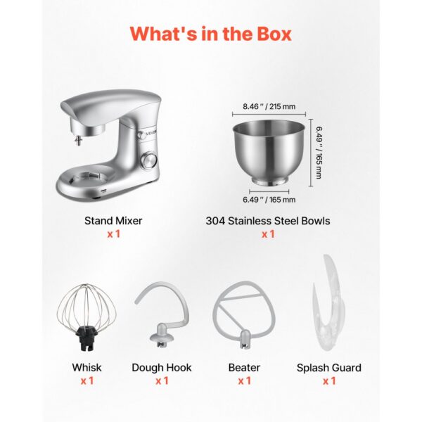 VEVOR Knetmaschine Küchenmaschine zum Backen, 1500 W Teigmaschine mit Edelstahlschüssel (4,2 L) & Knethaken & Rührbesen & Schneebesen, 10-Gang einstellbare kippbare Rührmaschine Standmixer – Bild 3