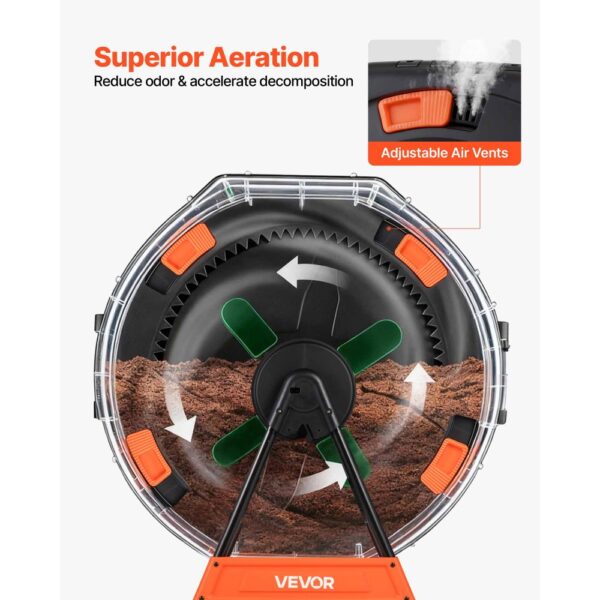 VEVOR Komposttrommel 200 L, Tumbling-Komposter Outdoor mit 2 Schiebetüren & Belüftungssystem & Doppelkammern, Kompostbehälter aus PP & Kohlenstoffstahl für Garten-, Küchen- und Hofabfälle – Bild 4