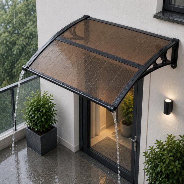VEVOR Vordach für Haustür 965x1017 mm, Pultbogenvordach, Pultvordach mit Entwässerung & ABS-Halterung, Regen-, Schnee- & Sonnenschutz, Polycarbonat-Türüberdachung für Veranda & Terrasse, Braun