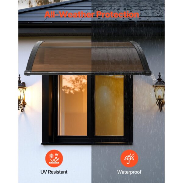 VEVOR Vordach für Haustür 965x1017 mm, Pultbogenvordach, Pultvordach mit Entwässerung & ABS-Halterung, Regen-, Schnee- & Sonnenschutz, Polycarbonat-Türüberdachung für Veranda & Terrasse, Braun – Bild 3