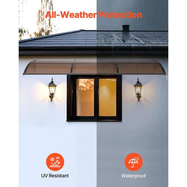 VEVOR Vordach für Haustür 965x2975 mm, Pultbogenvordach, Pultvordach mit Entwässerung & ABS-Halterung, Regen-, Schnee- & Sonnenschutz, Polycarbonat-Türüberdachung für Veranda & Terrasse, Braun – Bild 3