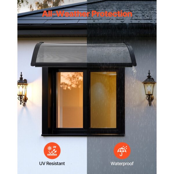 VEVOR Vordach für Haustür 755x1000 mm, Pultbogenvordach, Überdachung mit Entwässerung & ABS-Halterung, Regen-, Schnee- & Sonnenschutz, Polycarbonat-Türdach für Veranda & Terrasse, Rauchgrau – Bild 3