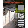 VEVOR Vordach für Haustür 755x1000 mm, Pultbogenvordach, Überdachung mit Entwässerung & ABS-Halterung, Regen-, Schnee- & Sonnenschutz, Polycarbonat-Türdach für Veranda & Terrasse, Rauchgrau – Bild 4