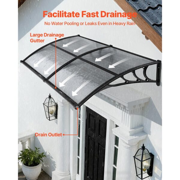 VEVOR Vordach für Haustür, 965x1987 mm, Pultbogenvordach, Überdachung mit Entwässerung & ABS-Halterung, Regen-, Schnee- & Sonnenschutz, Polycarbonat-Türdach für Veranda & Terrasse, Rauchgrau – Bild 2