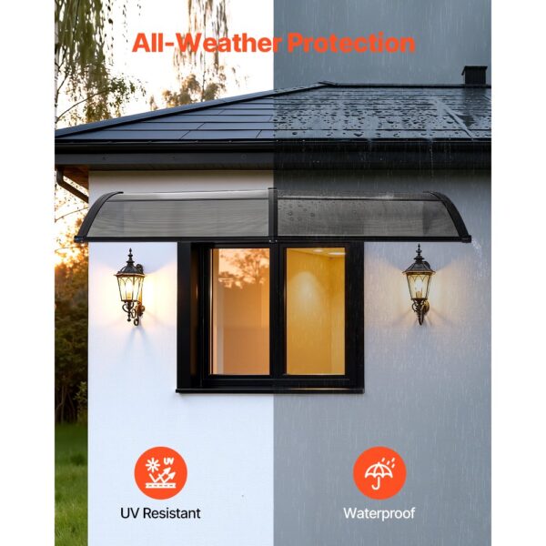 VEVOR Vordach für Haustür, 965x1987 mm, Pultbogenvordach, Überdachung mit Entwässerung & ABS-Halterung, Regen-, Schnee- & Sonnenschutz, Polycarbonat-Türdach für Veranda & Terrasse, Rauchgrau – Bild 3