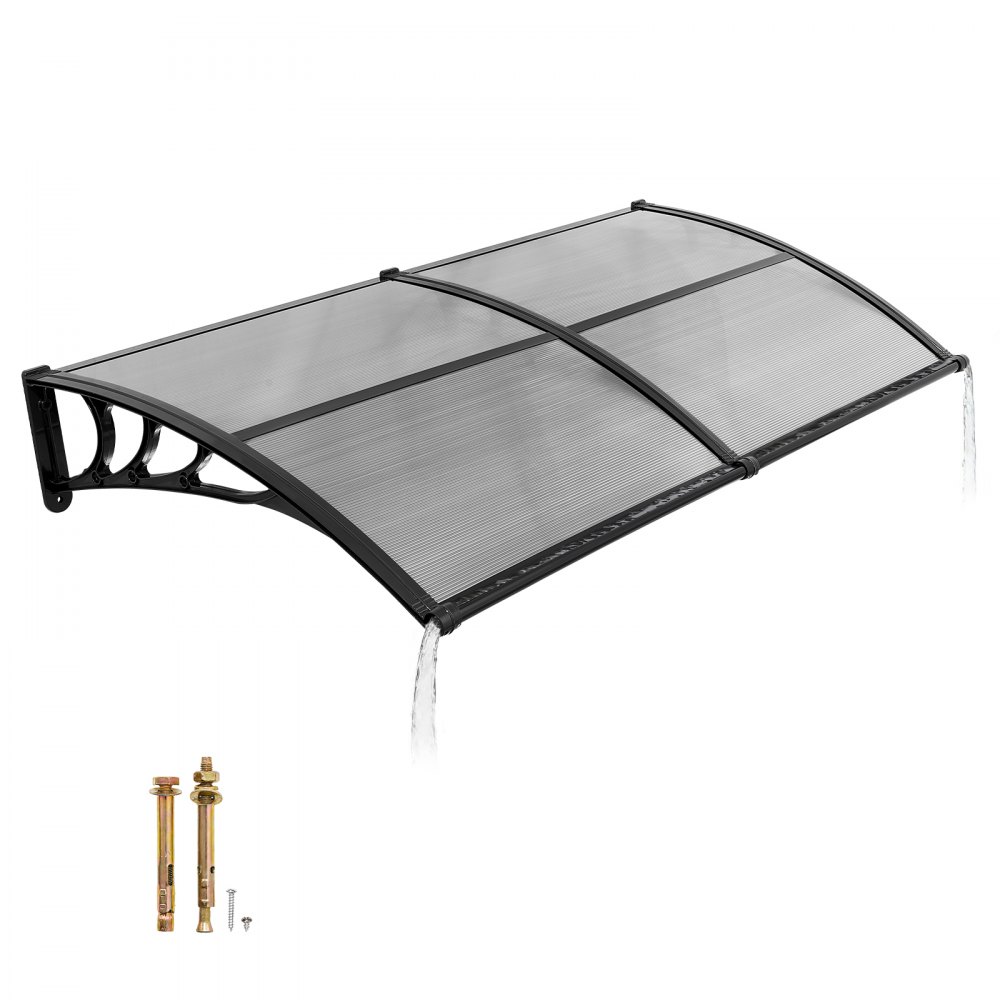 VEVOR Vordach für Haustür, 965x1987 mm, Pultbogenvordach, Überdachung mit Entwässerung & ABS-Halterung, Regen-, Schnee- & Sonnenschutz, Polycarbonat-Türdach für Veranda & Terrasse, Rauchgrau