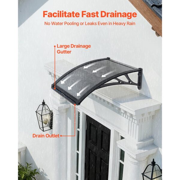 VEVOR Vordach für Haustür, 61x60 cm, Pultbogenvordach, Überdachung mit Entwässerung & ABS-Halterung, Regen-, Schnee- & Sonnenschutz, Polycarbonat-Türdach für Veranda & Terrasse, Rauchgrau – Bild 2