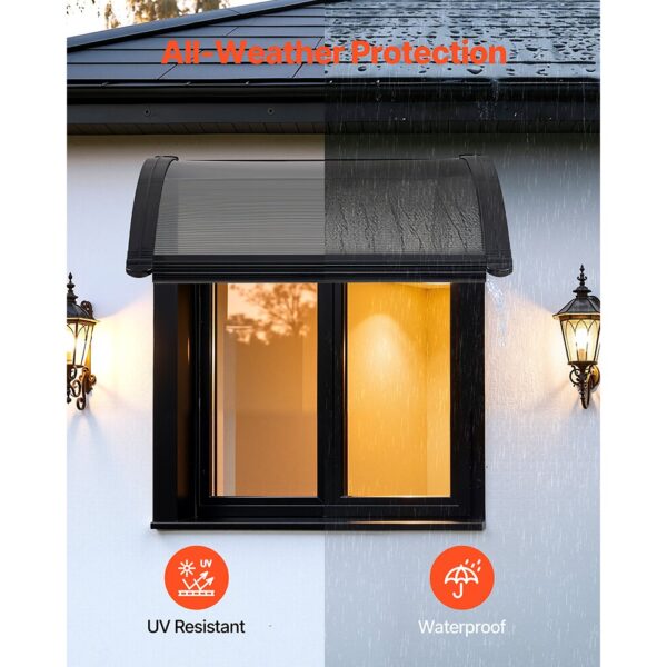 VEVOR Vordach für Haustür, 61x60 cm, Pultbogenvordach, Überdachung mit Entwässerung & ABS-Halterung, Regen-, Schnee- & Sonnenschutz, Polycarbonat-Türdach für Veranda & Terrasse, Rauchgrau – Bild 3