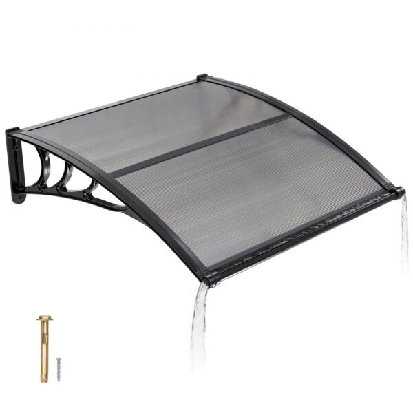 VEVOR Vordach für Haustür, 965x1017 mm, Pultbogenvordach, Überdachung mit Entwässerung & ABS-Halterung, Regen-, Schnee- & Sonnenschutz, Polycarbonat-Türdach für Veranda & Terrasse, Rauchgrau