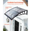VEVOR Vordach für Haustür, 965x1017 mm, Pultbogenvordach, Überdachung mit Entwässerung & ABS-Halterung, Regen-, Schnee- & Sonnenschutz, Polycarbonat-Türdach für Veranda & Terrasse, Rauchgrau – Bild 2