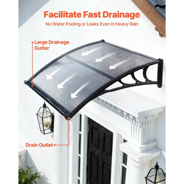 VEVOR Vordach für Haustür, 965x1017 mm, Pultbogenvordach, Überdachung mit Entwässerung & ABS-Halterung, Regen-, Schnee- & Sonnenschutz, Polycarbonat-Türdach für Veranda & Terrasse, Rauchgrau – Bild 2