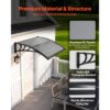 VEVOR Vordach für Haustür, 965x1017 mm, Pultbogenvordach, Überdachung mit Entwässerung & ABS-Halterung, Regen-, Schnee- & Sonnenschutz, Polycarbonat-Türdach für Veranda & Terrasse, Rauchgrau – Bild 4