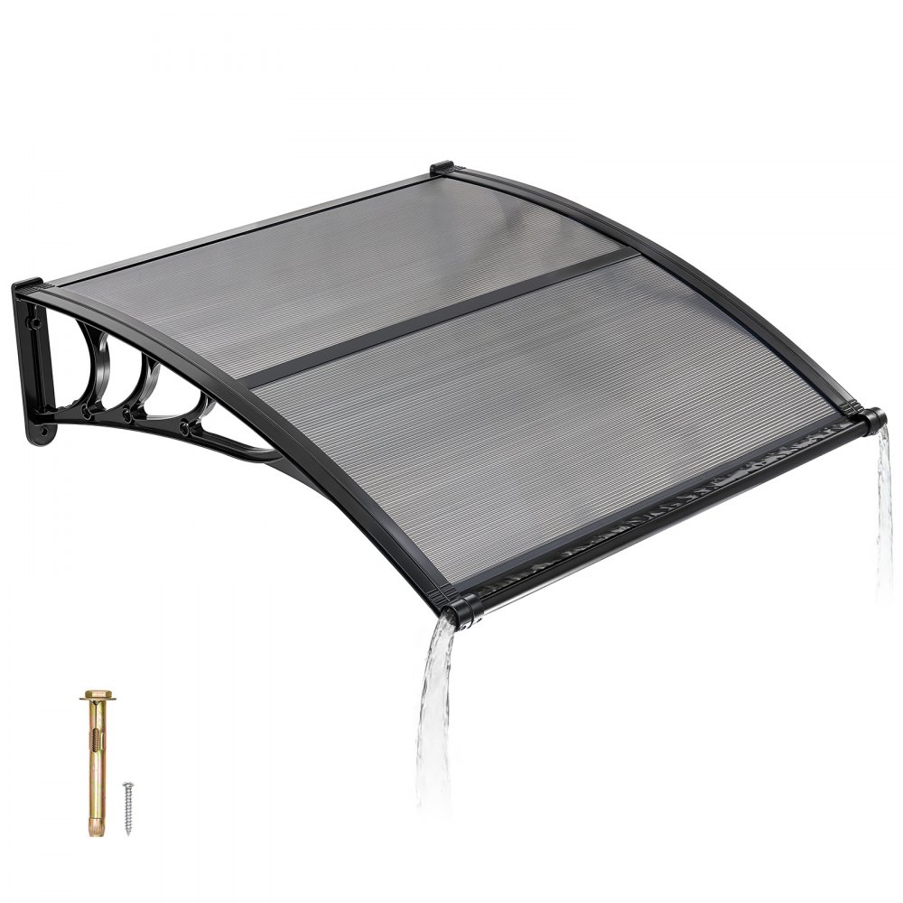 VEVOR Vordach für Haustür, 965x1017 mm, Pultbogenvordach, Überdachung mit Entwässerung & ABS-Halterung, Regen-, Schnee- & Sonnenschutz, Polycarbonat-Türdach für Veranda & Terrasse, Rauchgrau