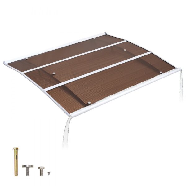 VEVOR Vordach für Haustür 120x100 cm, Pultbogenvordach, Überdachung mit Entwässerung & ABS-Halterung, Regen-, Schnee- & Sonnenschutz, Polycarbonat-Türüberdachung für Veranda & Terrasse, Braun