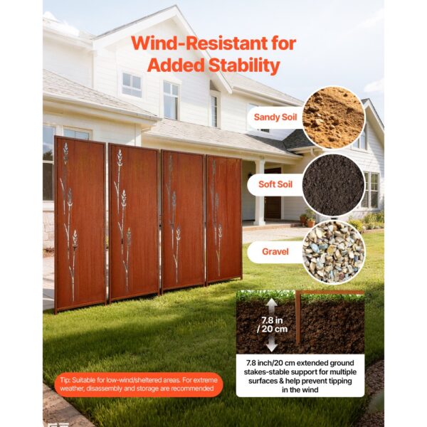 VEVOR Paravent 50x160 cm 4er-Pack, Raumteiler, Trennwand mit Erdspießen & Kohlenstoffstahlplatte, Sichtschutz, Raumtrenner, Dekorative Sichtschutzwand für Garten, Terrasse, Hof, Balkon – Bild 3 VEVOR Paravent 50x160 cm 4er-Pack, Raumteiler, Trennwand mit Erdspießen & Kohlenstoffstahlplatte, Sichtschutz, Raumtrenner, Dekorative Sichtschutzwand für Garten, Terrasse, Hof, Balkon – Bild 3