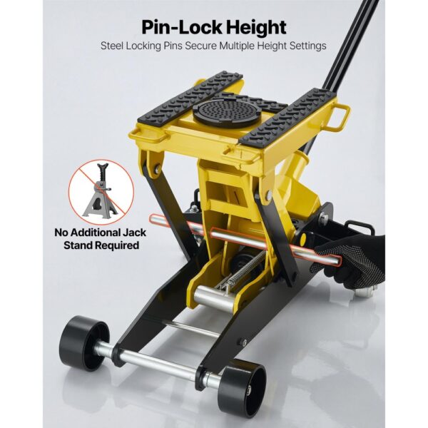 VEVOR Hydraulischer Rangierwagenheber 2 t Tragkraft, Flacher Wagenheber aus Stahl mit Einkolben-Schnellhubpumpe, Autoheber für Pkw, Motorräder und ATVs, 150–435 mm Hubbereich, Rennwagenheber – Bild 5