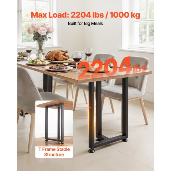 VEVOR Tischkufen 2er-Set 450x220x740 mm, T-förmige Tischuntergestell 1000 kg, Tischbeine Kohlenstoffstahl, Möbelfüße, Tischgestell, Tischfüße für Schreibtische, Couchtische, Esstische, Schwarz – Bild 2