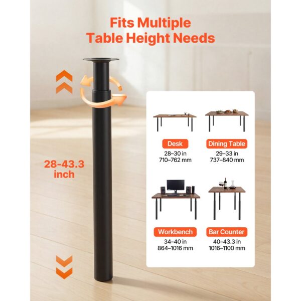 VEVOR Tischbeine 4er-Set, Möbelfüße 71–110 cm Höhenverstellbar, Tischfüße Max. 544 kg, Teleskopbein aus Kohlenstoffstahl, für Schreibtische, Couchtische, Esstische, Werkbänke, Rund – Bild 3