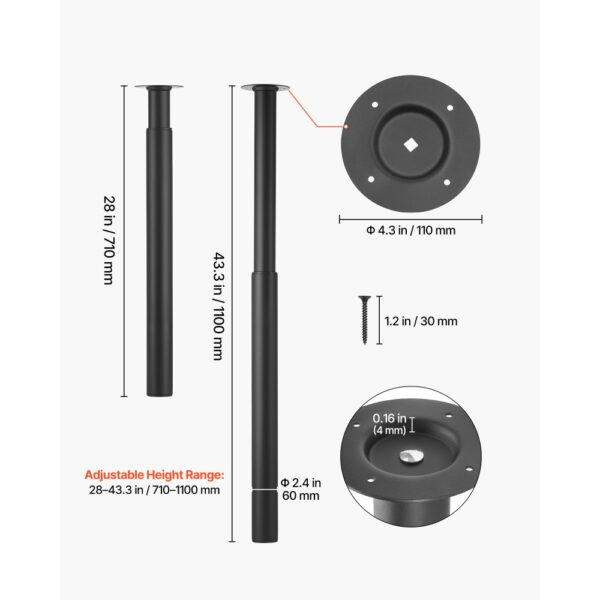 VEVOR Tischbeine 4er-Set, Möbelfüße 71–110 cm Höhenverstellbar, Tischfüße Max. 544 kg, Teleskopbein aus Kohlenstoffstahl, für Schreibtische, Couchtische, Esstische, Werkbänke, Rund – Bild 5