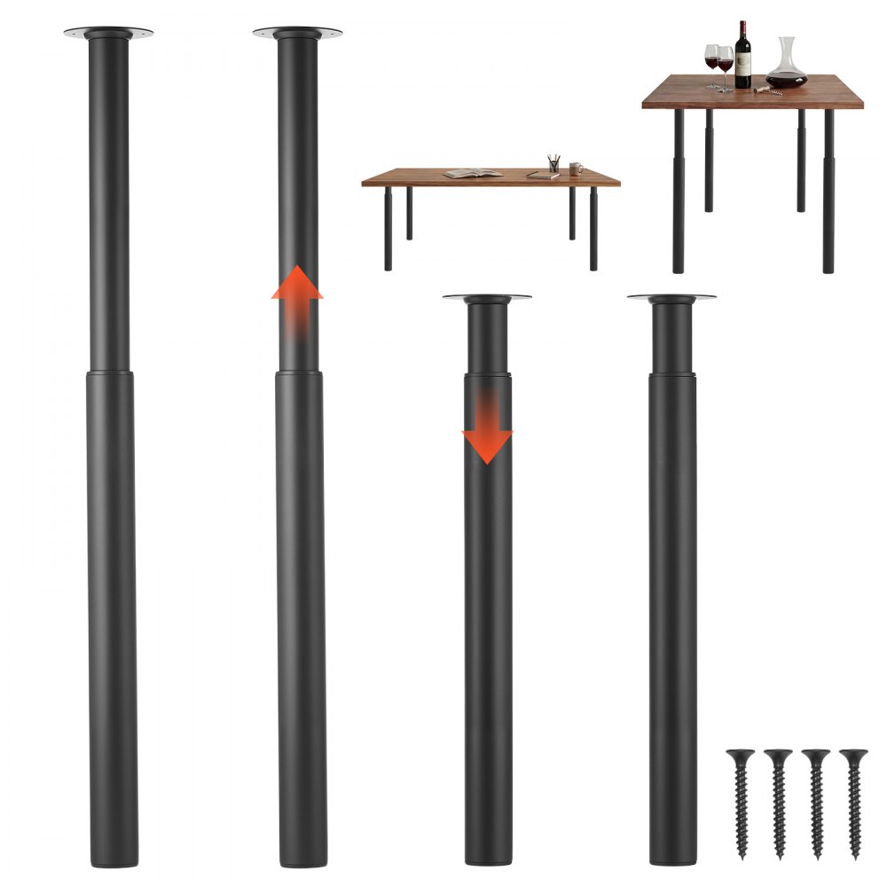 VEVOR Tischbeine 4er-Set, Möbelfüße 71–110 cm Höhenverstellbar, Tischfüße Max. 544 kg, Teleskopbein aus Kohlenstoffstahl, für Schreibtische, Couchtische, Esstische, Werkbänke, Rund