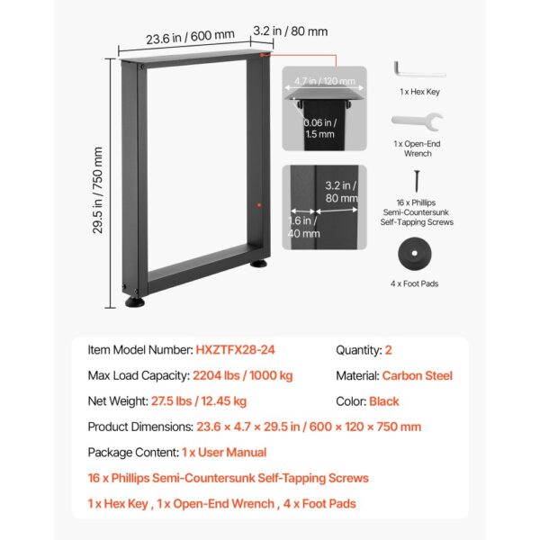 VEVOR Tischkufen aus Vierkantprofilen 2er-Set 600x750 mm, Tischuntergestell max. 1000 kg, Tischbeine, Möbelfüße, Tischgestell, Tischfüße für Schreibtische, Couchtisch, Esstische, Schwarz – Bild 5 VEVOR Tischkufen aus Vierkantprofilen 2er-Set 600x750 mm, Tischuntergestell max. 1000 kg, Tischbeine, Möbelfüße, Tischgestell, Tischfüße für Schreibtische, Couchtisch, Esstische, Schwarz – Bild 5